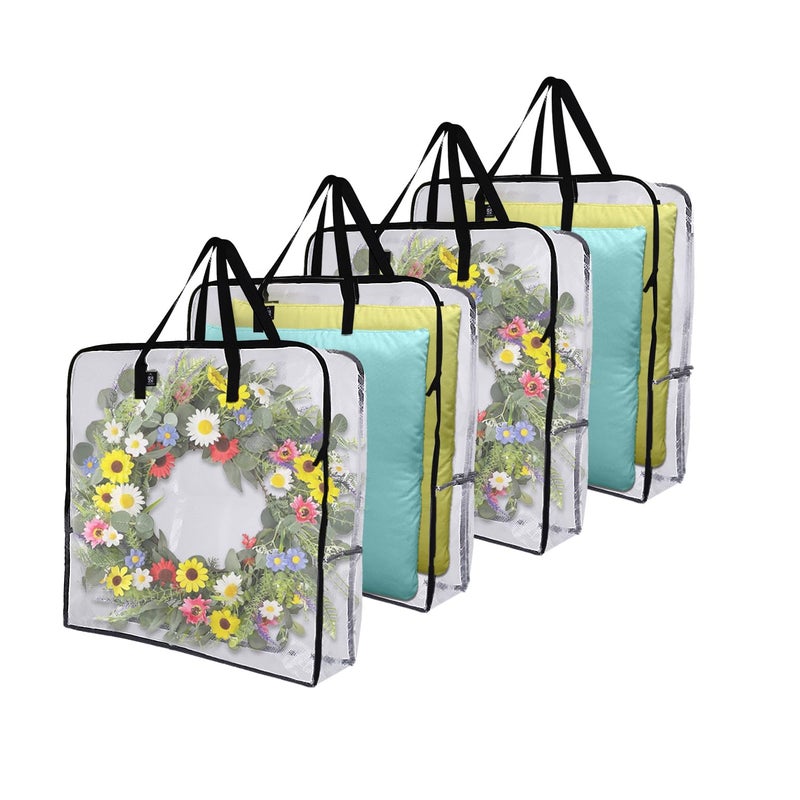 VENO 4 Pack Wreath Storage Bag Summer Christmas Decoration Garland Container 30 Inch Clear Door Wreath Organizers Moving Boxes Packing Supplies for College Square 4 Pack