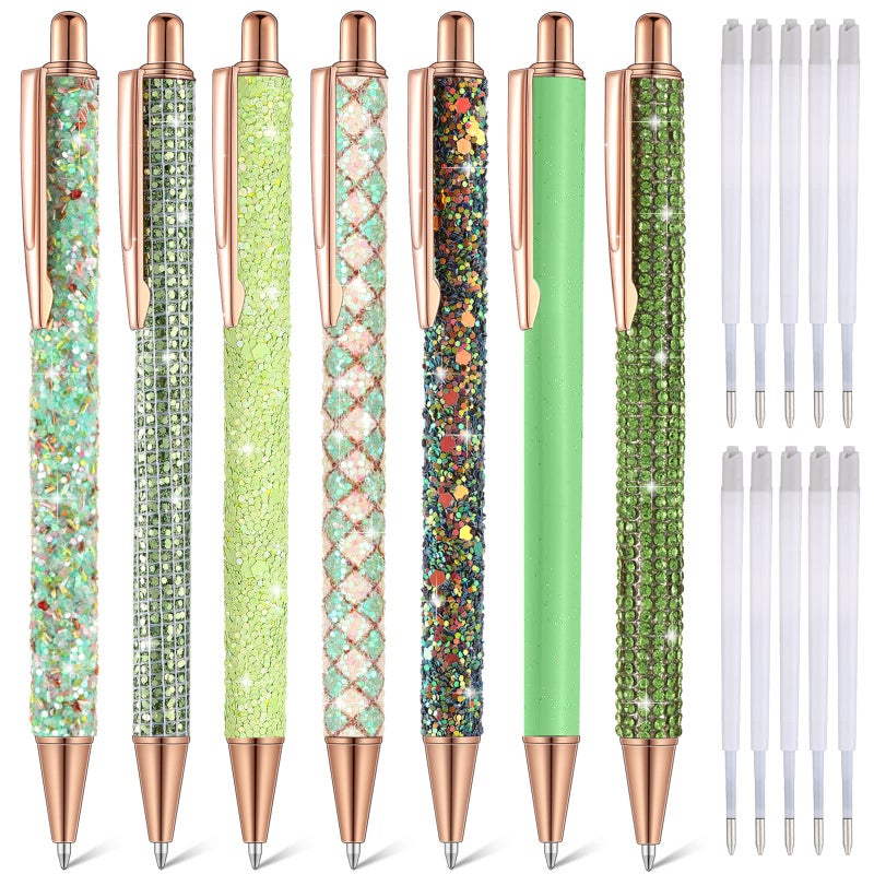 Sherr 7 Pcs Fancy Pens for Women Cute Sparkly Glitter Pens with 10 Pcs Black Ink Refills Pretty Gifts for Girls Office School Christmas Graduation(Fresh) - Image 1