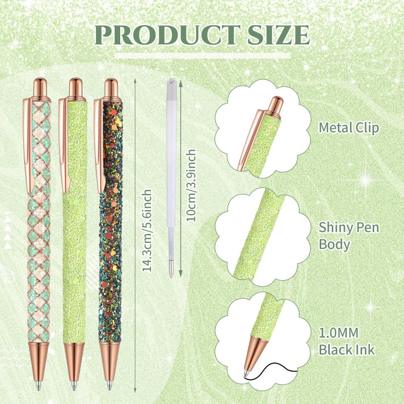 Sherr 7 Pcs Fancy Pens for Women Cute Sparkly Glitter Pens with 10 Pcs Black Ink Refills Pretty Gifts for Girls Office School Christmas Graduation(Fresh) - Image 2