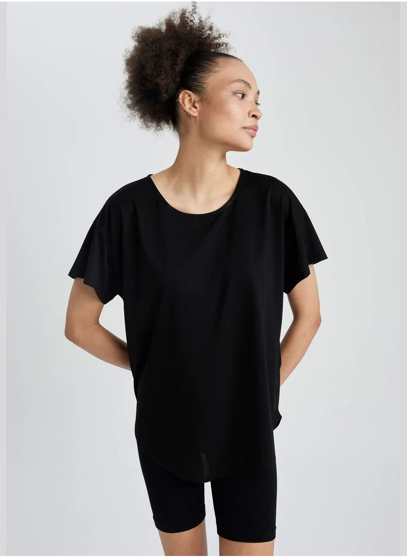 ديفاكتو Woman Crew Neck Knitted Short Sleeve T-Shirt