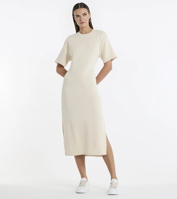 بي سي بي جي BCBG Modal Poly Midi T Shirt Dress