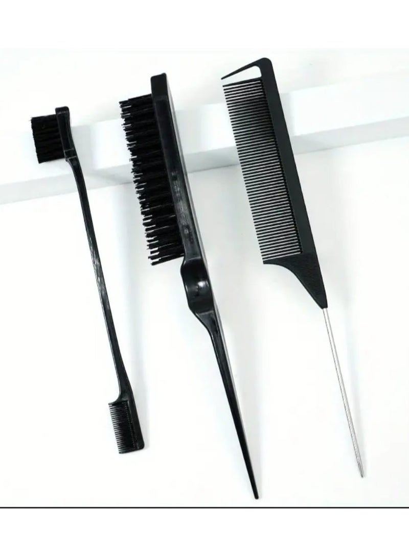 BOLREUS 3 Pcs Slick Back Hair Brush Set Bristle Hair Brush Edge Control Brush Teasing Comb for Women Baby Kids' Black Hair (Black) - Image 1
