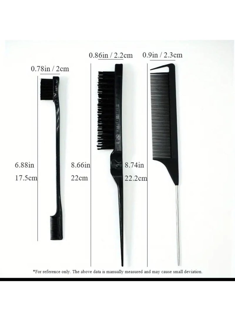 BOLREUS 3 Pcs Slick Back Hair Brush Set Bristle Hair Brush Edge Control Brush Teasing Comb for Women Baby Kids' Black Hair (Black) - Image 2