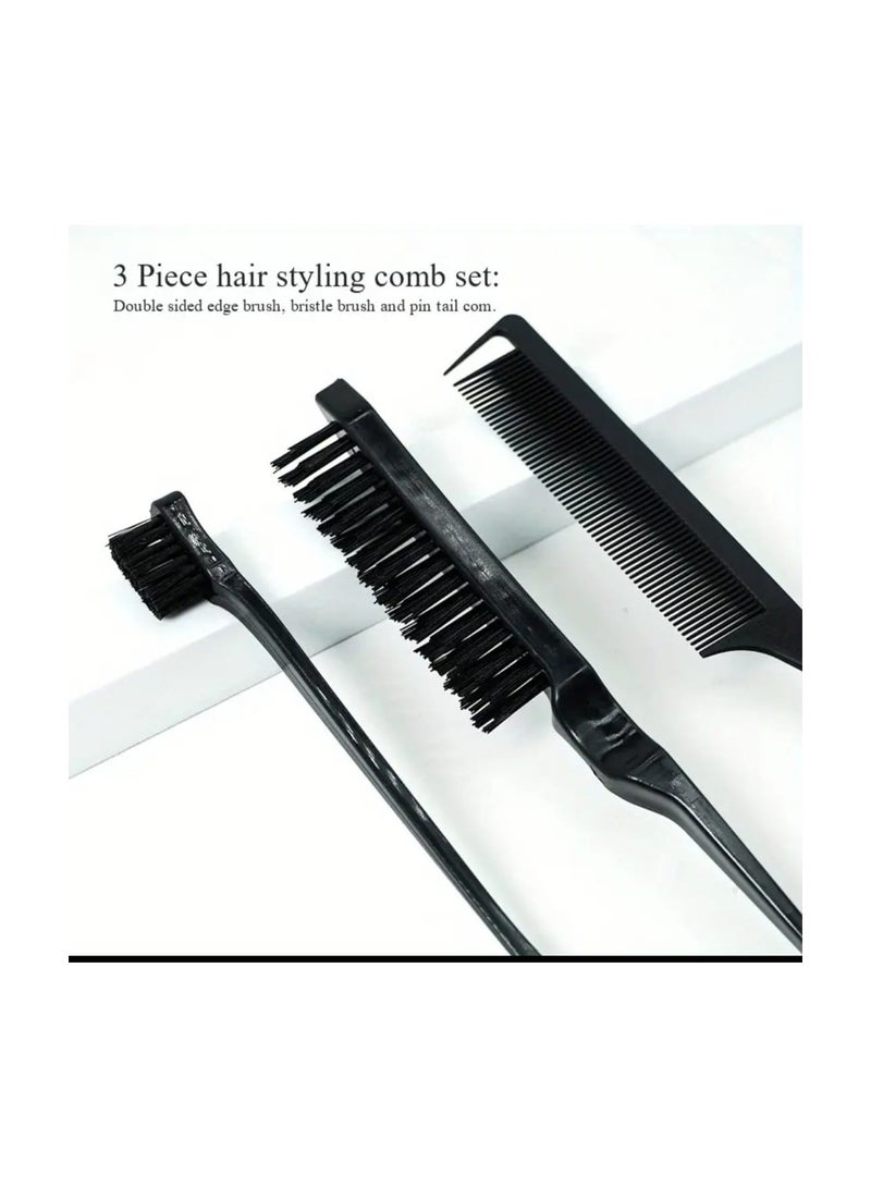 BOLREUS 3 Pcs Slick Back Hair Brush Set Bristle Hair Brush Edge Control Brush Teasing Comb for Women Baby Kids' Black Hair (Black) - Image 3
