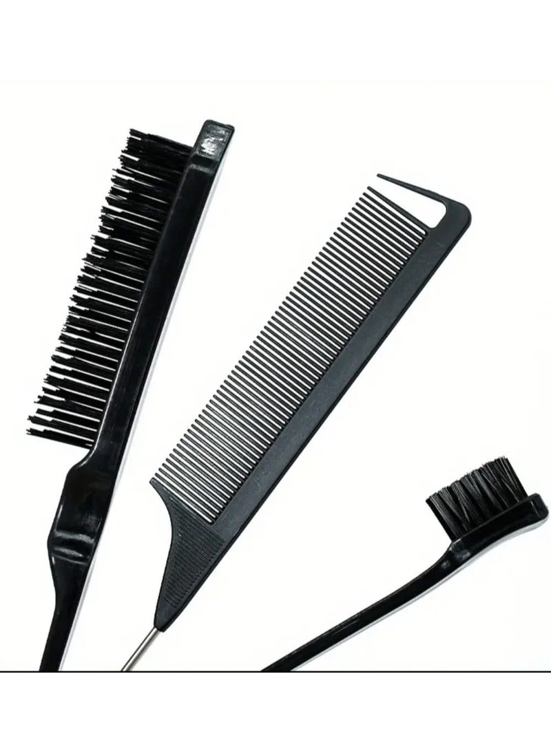 BOLREUS 3 Pcs Slick Back Hair Brush Set Bristle Hair Brush Edge Control Brush Teasing Comb for Women Baby Kids' Black Hair (Black) - Image 4