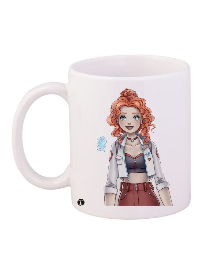 RYN Anime Girl Themed Coffee Mug White/Cream/Orange 11ounce