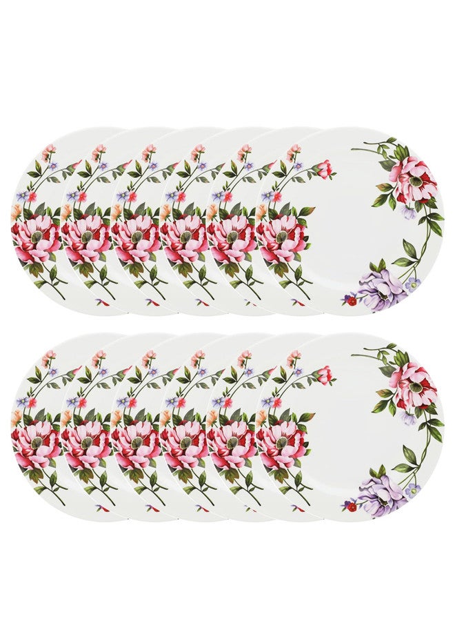 Abir 12-Piece Melamine Flat Plate Set 23 CM / 9.06 INCH White/Floral - Image 1