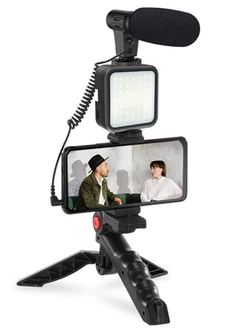 Smartphone & Camera Vlogging Studio Kits Video Shooting Photography Suit with Microphone LED Fill Light Mini Tripod - Image 1