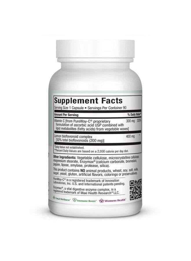 Maxi Health Maxi Health Pure Vitamin C - with Bioflavonoids - Immune & Capillary Support - 90 Capsules - Kosher  - Image 2