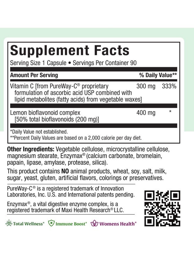 Maxi Health Maxi Health Pure Vitamin C - with Bioflavonoids - Immune & Capillary Support - 90 Capsules - Kosher  - Image 5