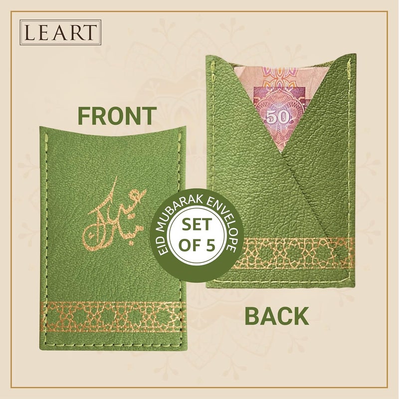 LeArt Leather Eid Envelopes, Eid Mubarak Envelopes Eidiya Envelopes Eid Decorations Eid Envelopes For Kids (Green) - Image 2