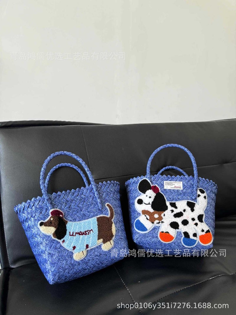 Original Retro Cartoon Diy Accessories Women'S Handbag Cute Dachshund Handmade Woven Commuter Bag - Image 2