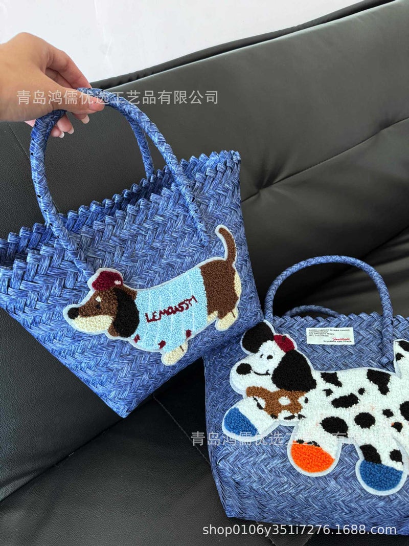 Original Retro Cartoon Diy Accessories Women'S Handbag Cute Dachshund Handmade Woven Commuter Bag - Image 4