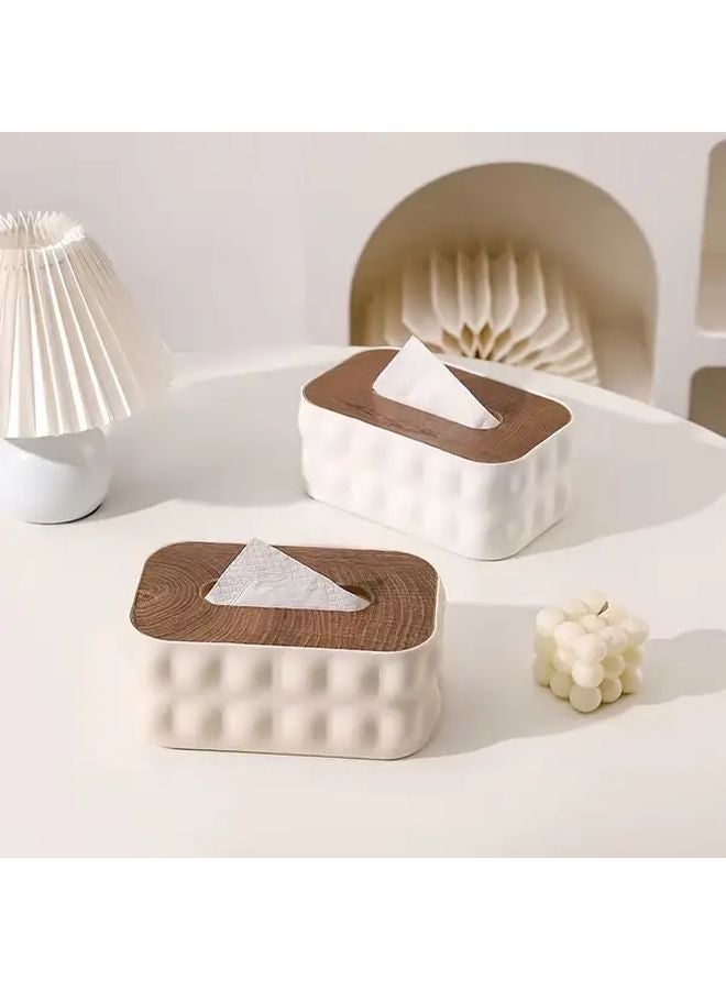 Beige Acrylic Tissue Box With Spring Loaded Lid Portable Tissue Dispenser For Bathroom Office Home - Image 5