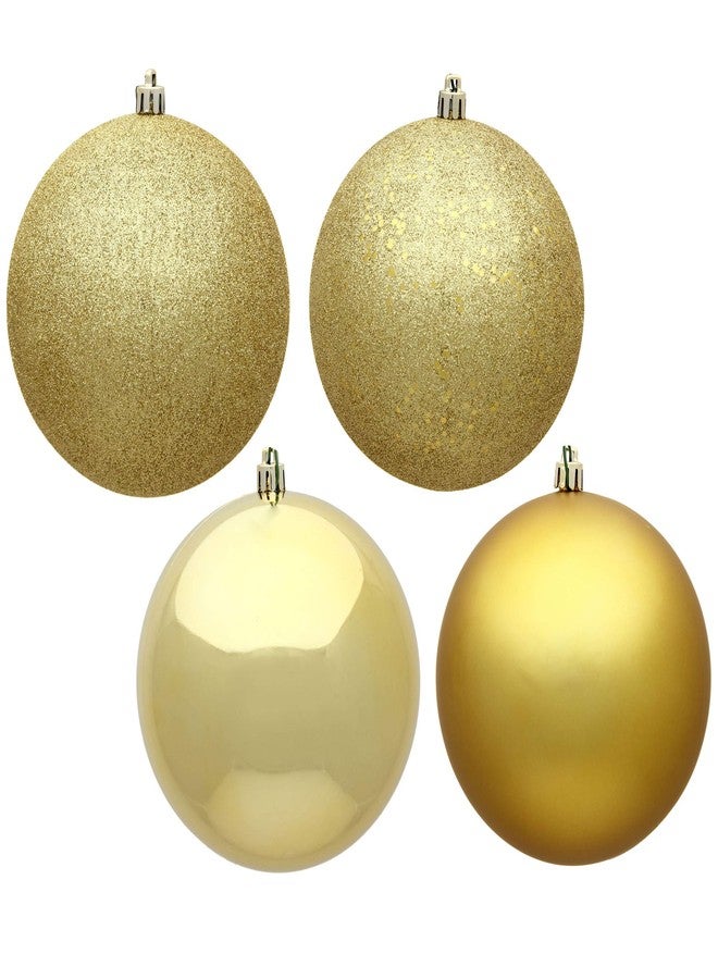Vickerman 8" Gold 4-Finish Ball Ornament Assortment - Christmas Ball Ornament - Shatterproof with Drilled Cap - 4 Per Bag - Holiday Decor - Christmas Ornaments - Image 1