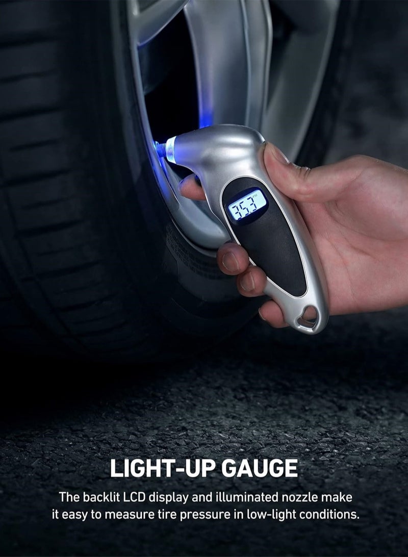 Digital Tire Pressure Gauge 150PSI Accurate LCD Display Anti-Skid Grip for Cars Trucks Bicycles Silver - Image 3