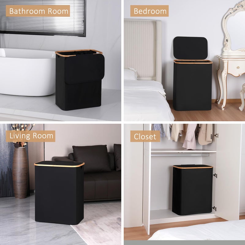 iEGrow 150L Laundry Basket with Lid,Large Laundry Hamper with Bamboo Handles, Hampers for Laundry, Dirty Clothes Hamper with 2 Removable Inner Bags for Clothes Toys Towels,Black - Image 5