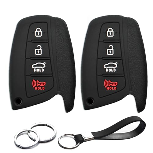 INFIPAR 2pcs Compatible with Hyundai Santa Fe Azera Santa Fe XL Sport Equus Genesis Black Key Fob Cover Case Key Chain Protector Keyless Remote Holder