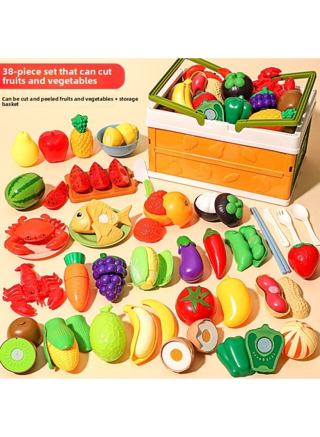 Baby Puzzle Fruit And Vegetable Cutting Music Simulation Kitchen Tableware Peeling Durian Girls Supermarket Play House Toys-Color:*can Cut And Chop Fruits And Vegetables [38-piece Set] Comes With A Large-capacity Folding Basket