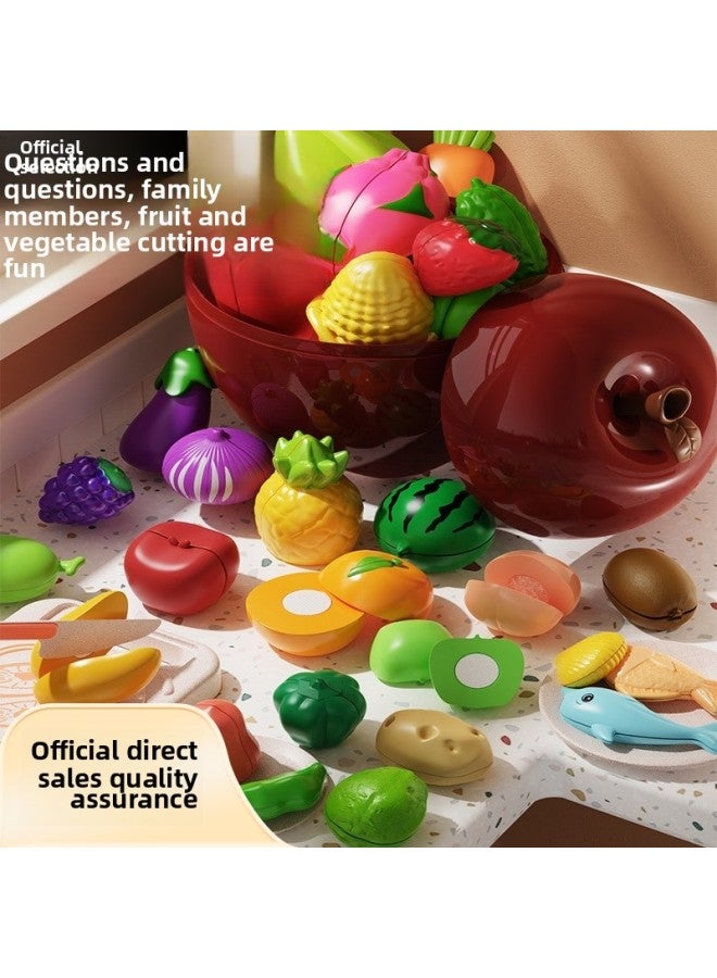 Baby Puzzle Fruit And Vegetable Cutting Music Simulation Kitchen Tableware Peeling Durian Girls Supermarket Play House Toys-Color:*can Cut And Chop Fruits And Vegetables [38-piece Set] Comes With A Large-capacity Folding Basket