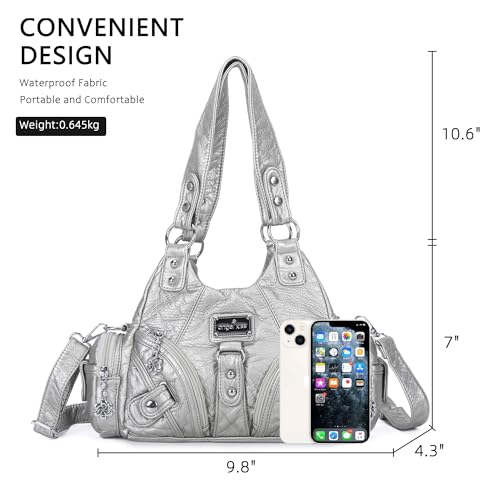 Angel Kiss Purses for Women Small Hobo Shoulder Bags Vagen Leather Multi-Pocket Tote Bag with Zipper (Silver) - Image 2
