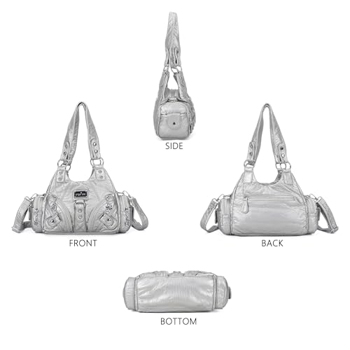 Angel Kiss Purses for Women Small Hobo Shoulder Bags Vagen Leather Multi-Pocket Tote Bag with Zipper (Silver) - Image 5