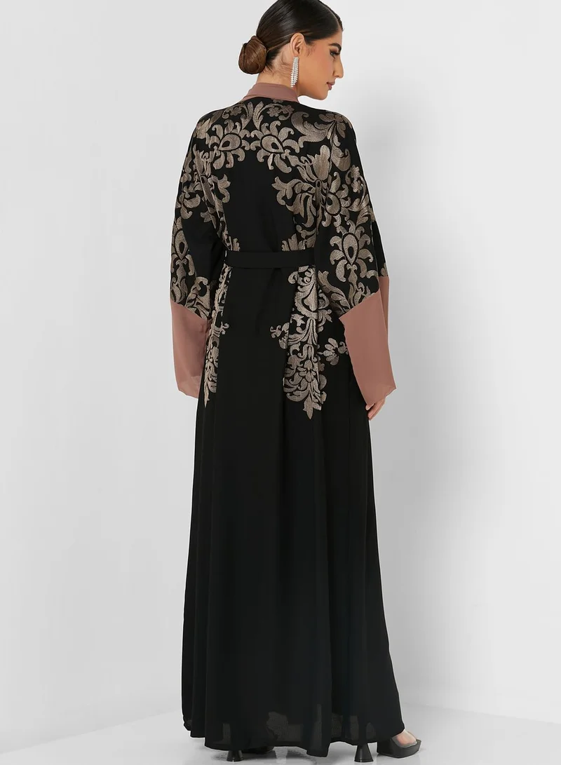 Khizana Embossed Top Abaya