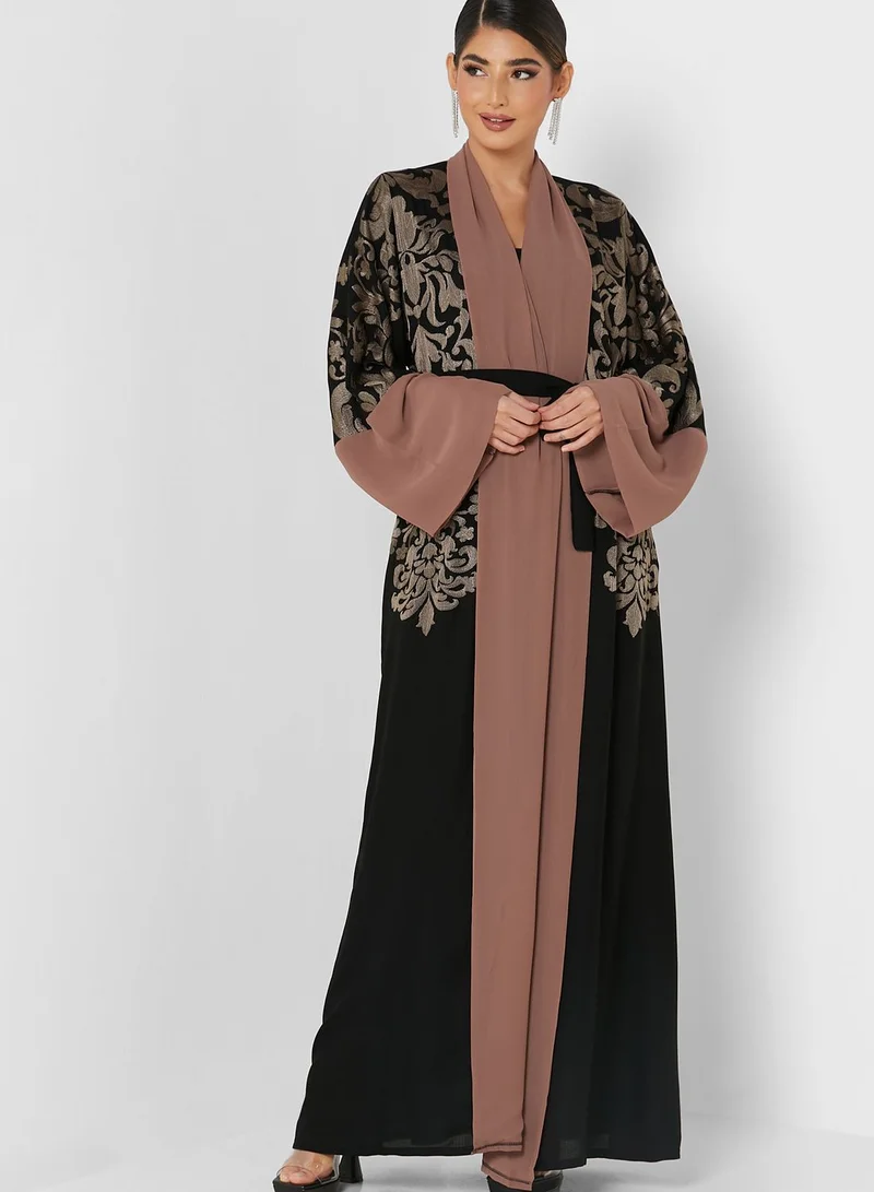 Khizana Embossed Top Abaya