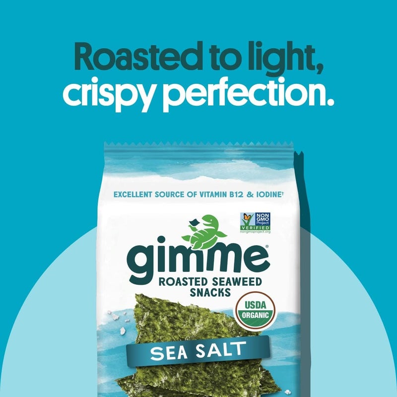 Gimme Seaweed Organic Premium Roasted Seaweed Snacks, Sea Salt, 20 Count, Keto, Vegan, Gluten-Free, Great Source of Omega3s and Iodine, Healthy On-The-Go Snack for Kids and Adults - Image 3