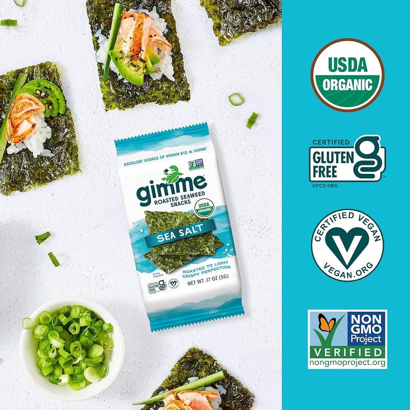Gimme Seaweed Organic Premium Roasted Seaweed Snacks, Sea Salt, 20 Count, Keto, Vegan, Gluten-Free, Great Source of Omega3s and Iodine, Healthy On-The-Go Snack for Kids and Adults - Image 4