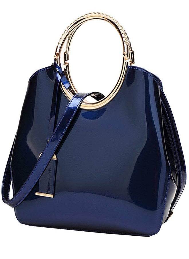 Rullar Women Elegant Handbag and Purse Top Handle Bag Patent Leather Tote Satchel Shoulder Clutch Crossbody Bag with Pendant Royal Blue - Image 1