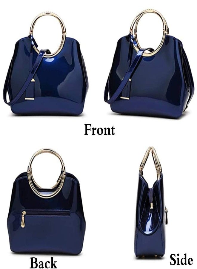 Rullar Women Elegant Handbag and Purse Top Handle Bag Patent Leather Tote Satchel Shoulder Clutch Crossbody Bag with Pendant Royal Blue - Image 4