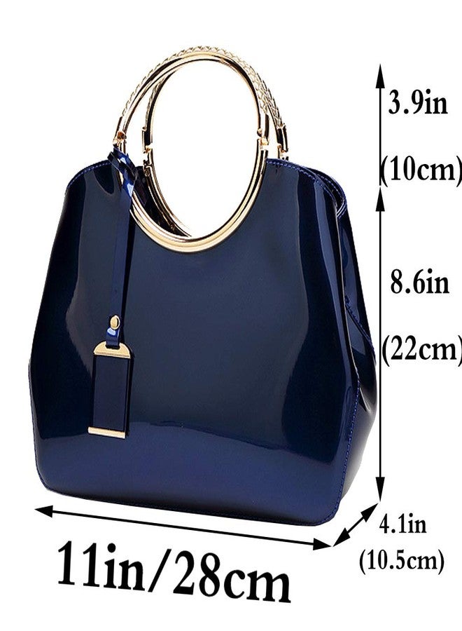 Rullar Women Elegant Handbag and Purse Top Handle Bag Patent Leather Tote Satchel Shoulder Clutch Crossbody Bag with Pendant Royal Blue - Image 3