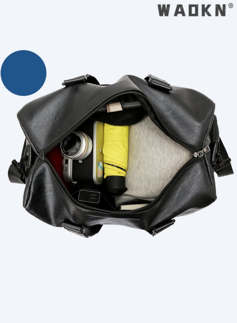 WAOKN Sports Gym Bag, Sports Training Shoulder Bag, Men's and Women's Fitness PU Tote Waterproof Large Capacity with Shoe Compartment and Wet and Dry Separator Bag ,Bag with Shoe Compartment, Black - Image 5