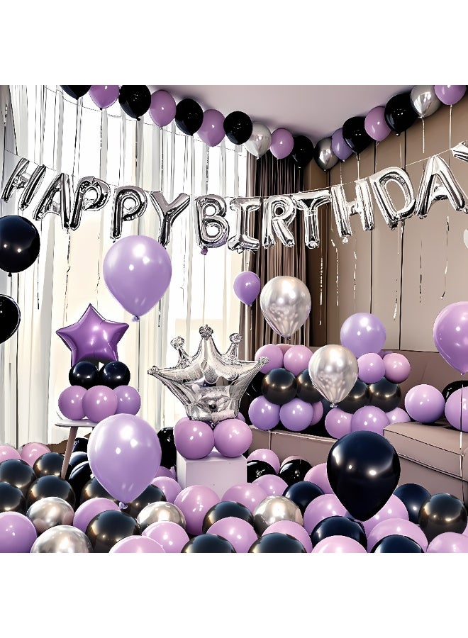 55-PCS Purple Black Silver Latex Decorative Balloon - Image 1