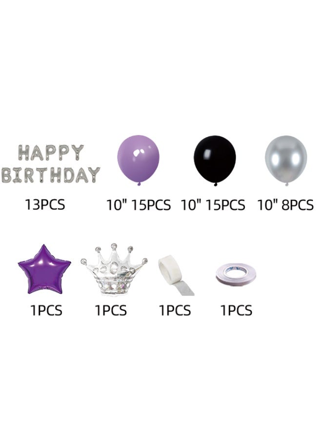 55-PCS Purple Black Silver Latex Decorative Balloon - Image 2