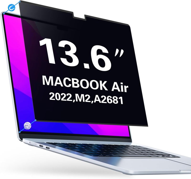 pys MacBook Air 13.6 Inch Magnetic Privacy Screen for M2 Chip 2022 (A2681) - Removable Anti-Spy Laptop Shield - Image 1