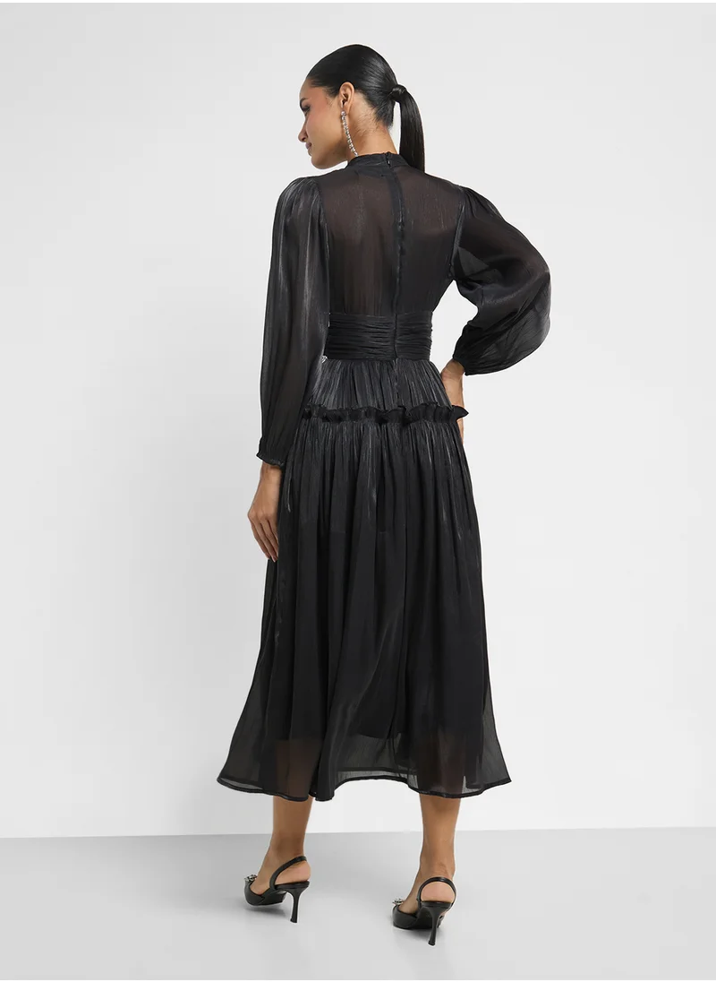 Khizana Ruched Dress With Embellished Waist