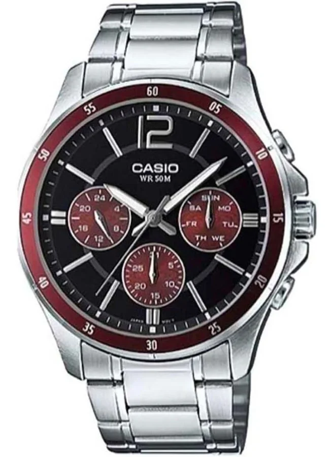 كاسيو Casio Men's Watch - MTP-1374D-2AVDF Black/Blue Dial, Silver Band