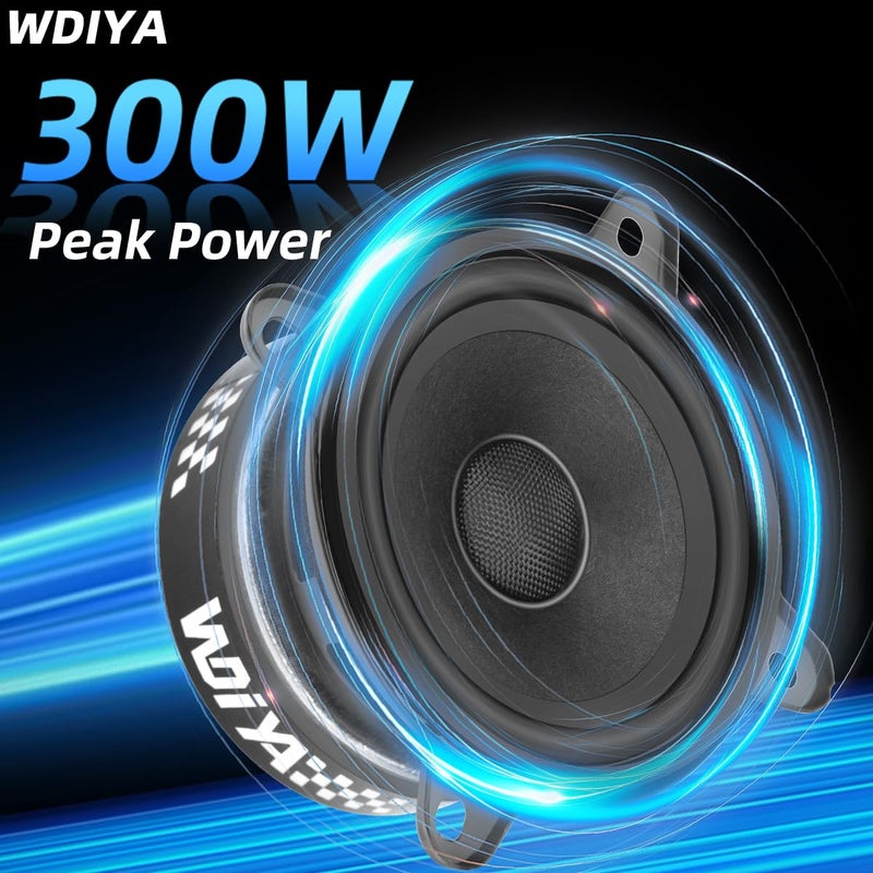 WDiYA 3.5-Inch Car Speaker Wool Fiber Cone+Fiberglass Sound Cap Full Frequency High Fidelity Audio 300W Peak Power 4 Ohms Professional High-End Stereo Surround Sound (2-Speakers) - Image 2