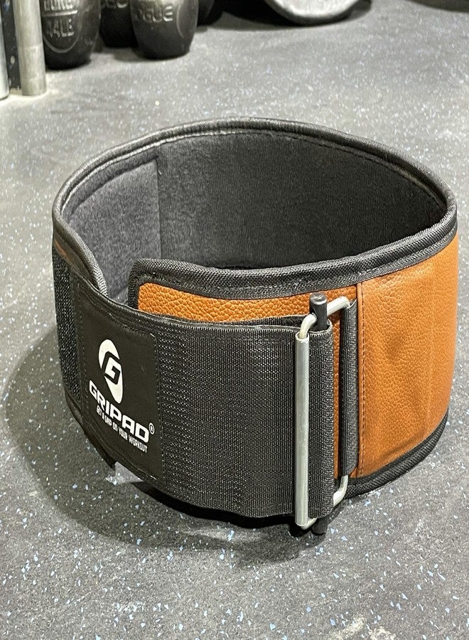 حزام رفع الأثقال المستقيم من GRIPAD WOD | مشبك قفل آمن | عرض 4 بوصات ومصمم للمتانة والمرونة ودعم رفع الأثقال والتدريب المتقاطع (جلد بني، مقاس متوسط)