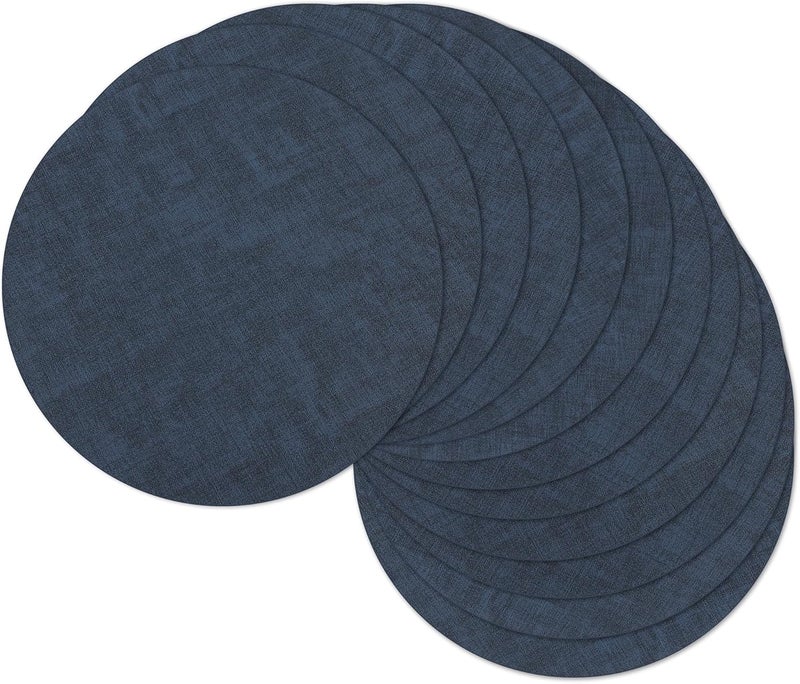 NCUE 13" Round Placemats Set of 12, Reversible Faux Leather Heat Resistant Table Mats, 100% Waterproof Oilproof Wipeable Table Protective Placemats for Vinyl, Washable for Indoor (12, Navy Blue) - Image 1
