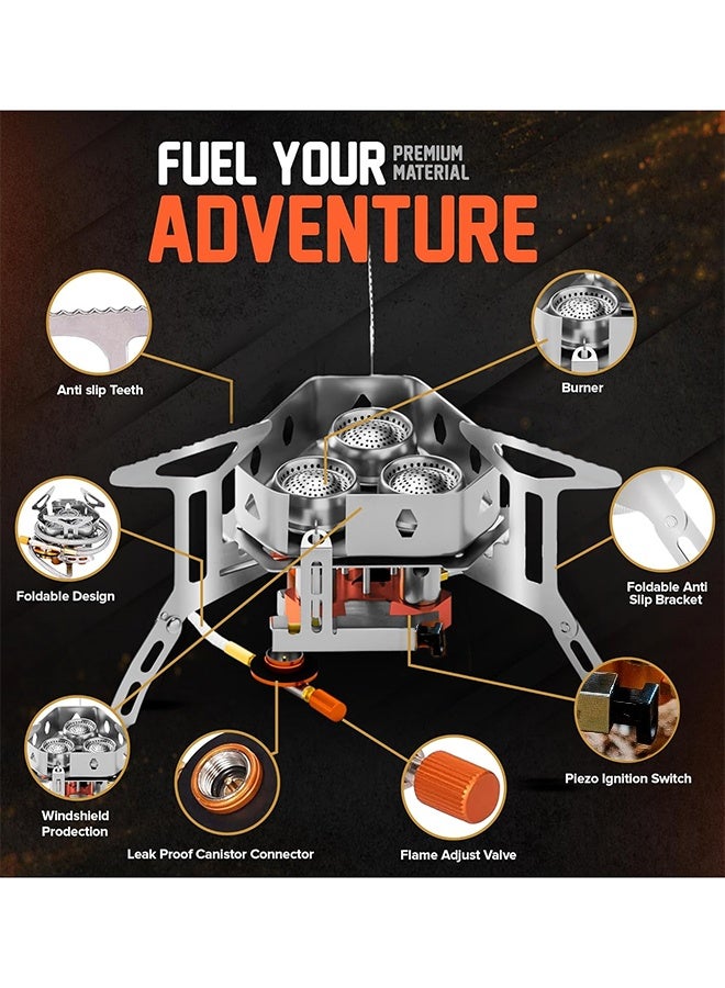 "تاقومارت موقد تخييم 9800 واط، موقد تخييم صغير مع إشعال بيزو، موقد تخييم مقاوم للرياح بثلاثة أنوية، محول خزان بروبان سعة 1 رطل، موقد تخييم للطهي في الهواء الطلق - Image 5