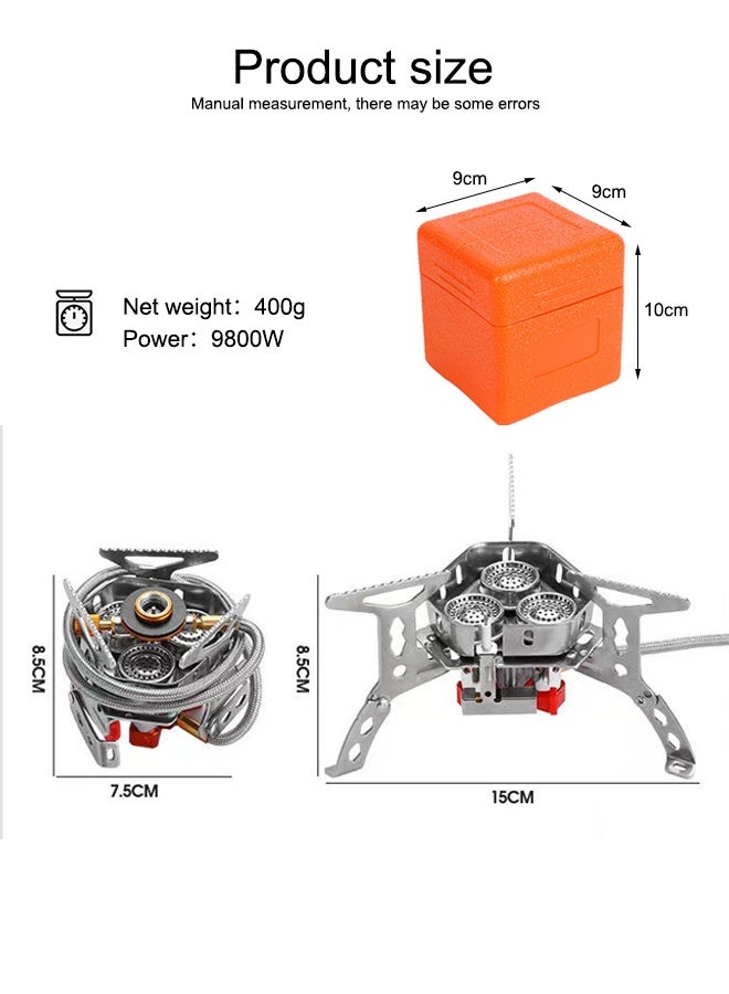 "تاقومارت موقد تخييم 9800 واط، موقد تخييم صغير مع إشعال بيزو، موقد تخييم مقاوم للرياح بثلاثة أنوية، محول خزان بروبان سعة 1 رطل، موقد تخييم للطهي في الهواء الطلق - Image 4