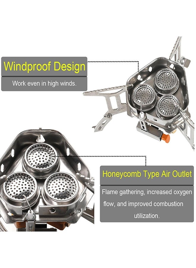 "تاقومارت موقد تخييم 9800 واط، موقد تخييم صغير مع إشعال بيزو، موقد تخييم مقاوم للرياح بثلاثة أنوية، محول خزان بروبان سعة 1 رطل، موقد تخييم للطهي في الهواء الطلق - Image 3