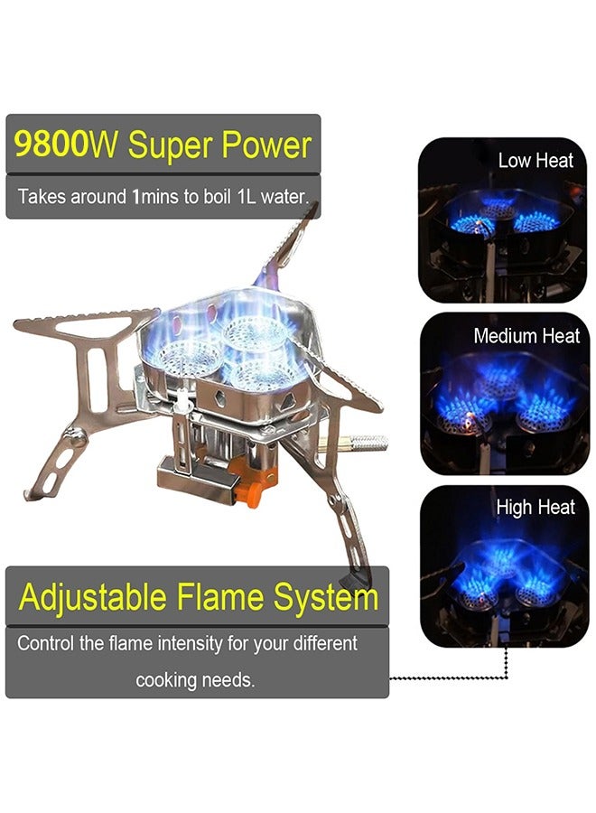 "تاقومارت موقد تخييم 9800 واط، موقد تخييم صغير مع إشعال بيزو، موقد تخييم مقاوم للرياح بثلاثة أنوية، محول خزان بروبان سعة 1 رطل، موقد تخييم للطهي في الهواء الطلق - Image 2