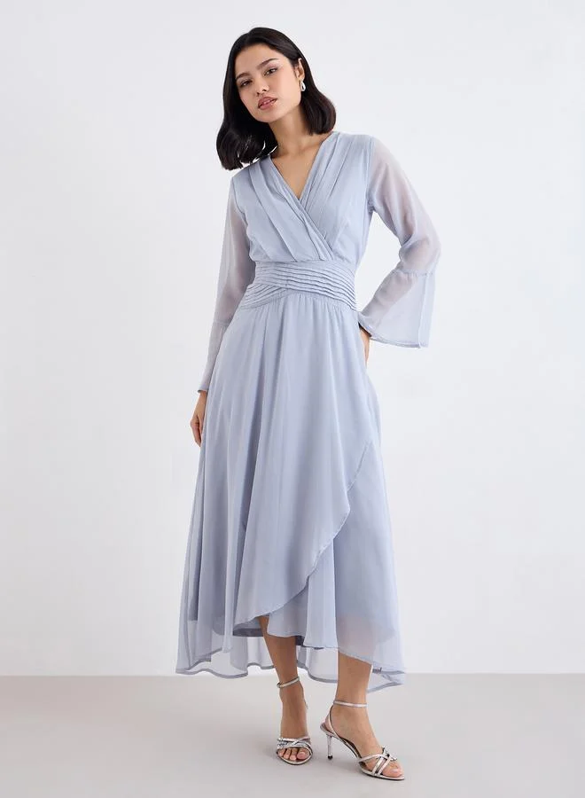 Styli Styli Pleated Waist Asymmetric Hem Maxi Dress