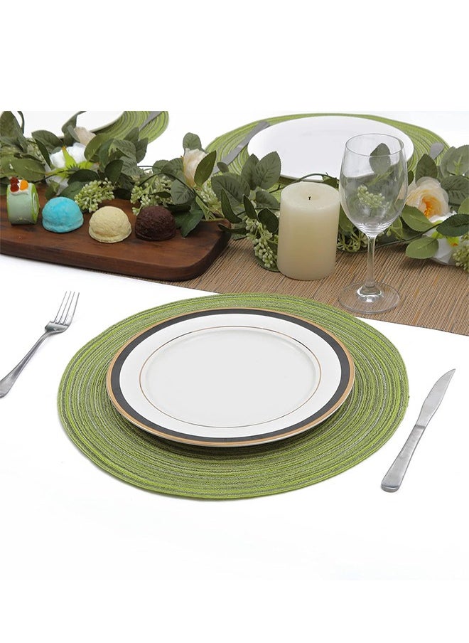 Round Placemats Set of 2 Round Table Placemats Braided Cotton Place Mats 15 inch for Kitchen Dining Table Holiday Party (Pea Green, 2)
