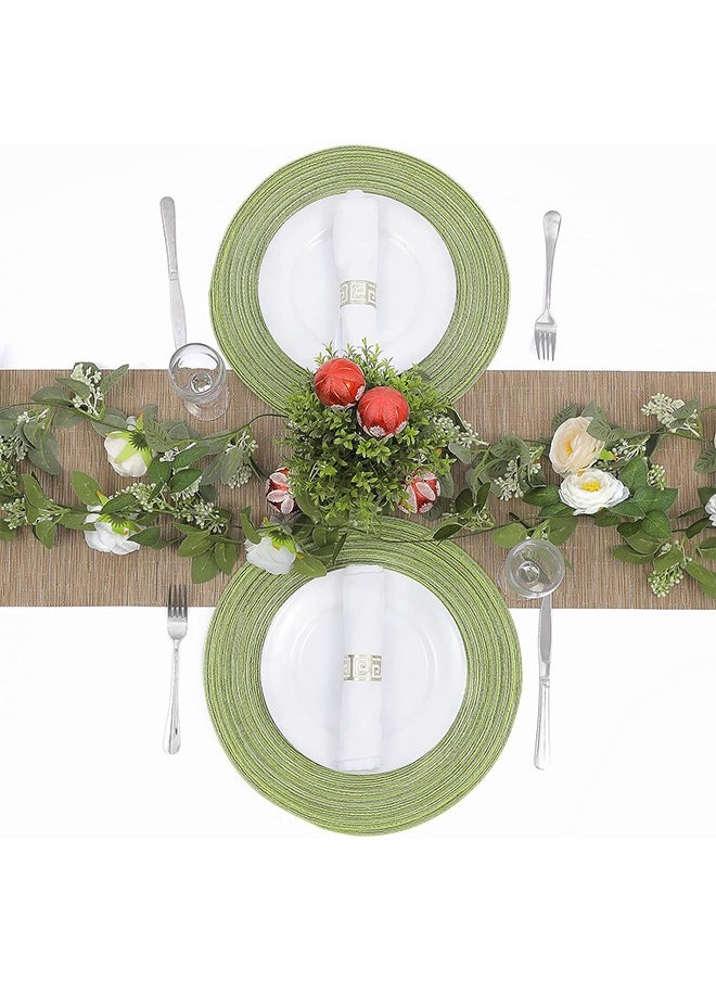 Round Placemats Set of 2 Round Table Placemats Braided Cotton Place Mats 15 inch for Kitchen Dining Table Holiday Party (Pea Green, 2)
