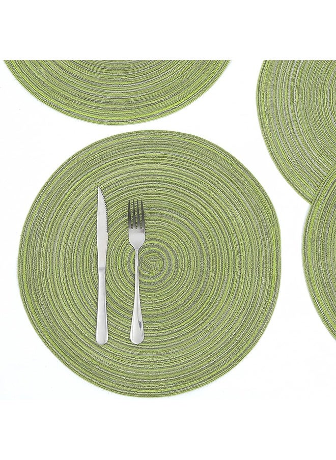 Round Placemats Set of 2 Round Table Placemats Braided Cotton Place Mats 15 inch for Kitchen Dining Table Holiday Party (Pea Green, 2)
